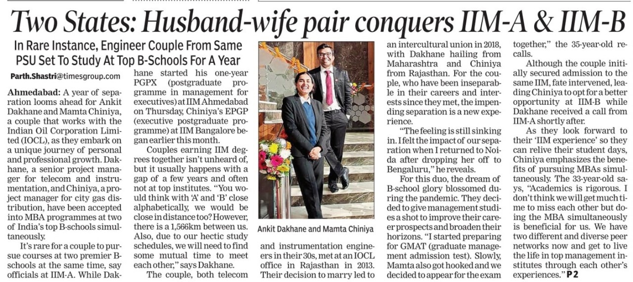Two states: Husband-wife pair from same PSU conquers IIM-A &amp; IIM-B
