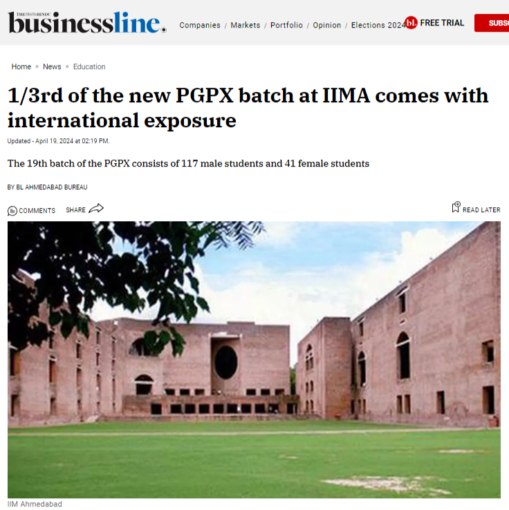 1/3rd of the new PGPX batch at IIMA comes with international exposure