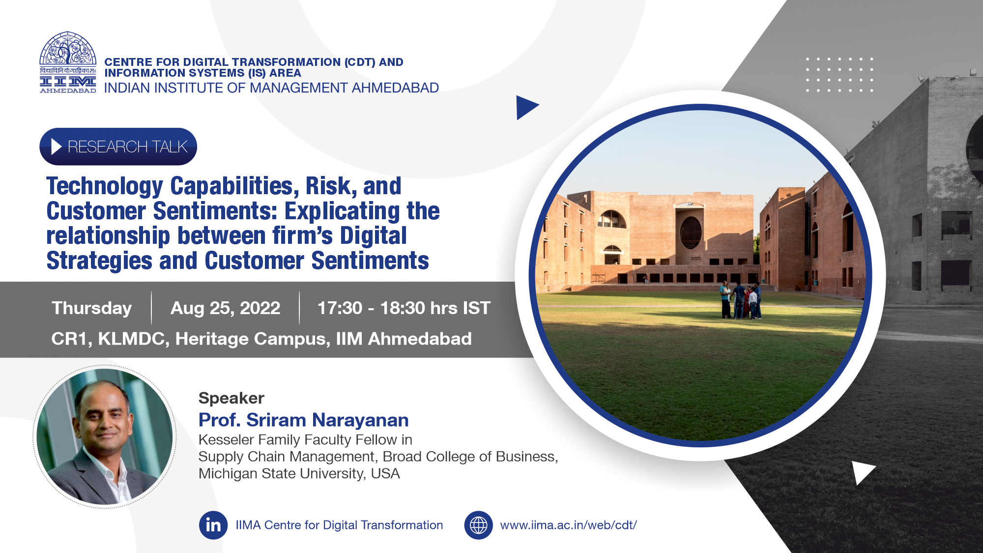 Research Talk by Prof. Sriram Narayanan on 25-Aug-22