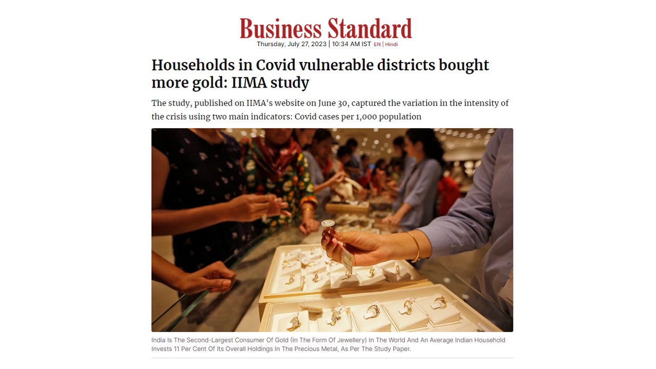 Households in Covid vulnerable districts bought more gold: IIMA study