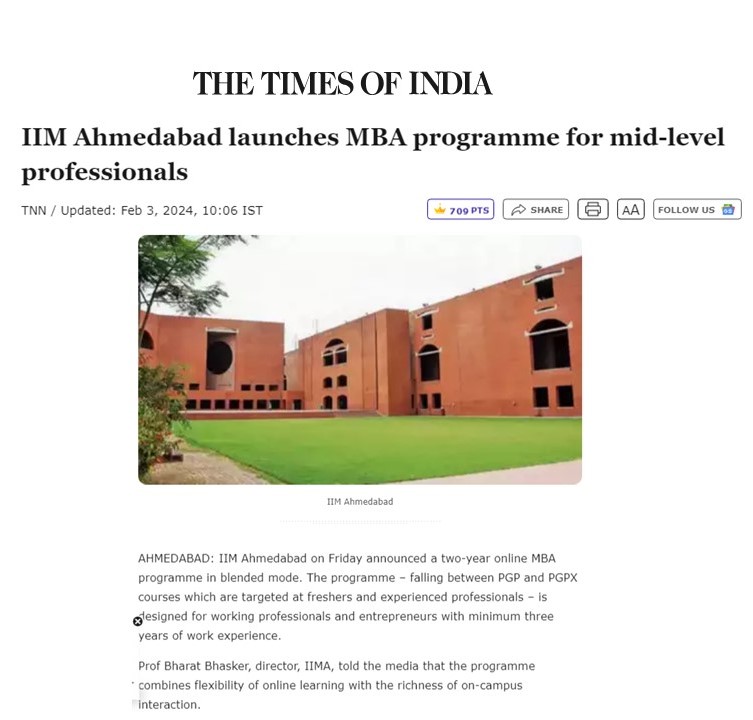 IIM Ahmedabad launches MBA programme for mid-level professionals
