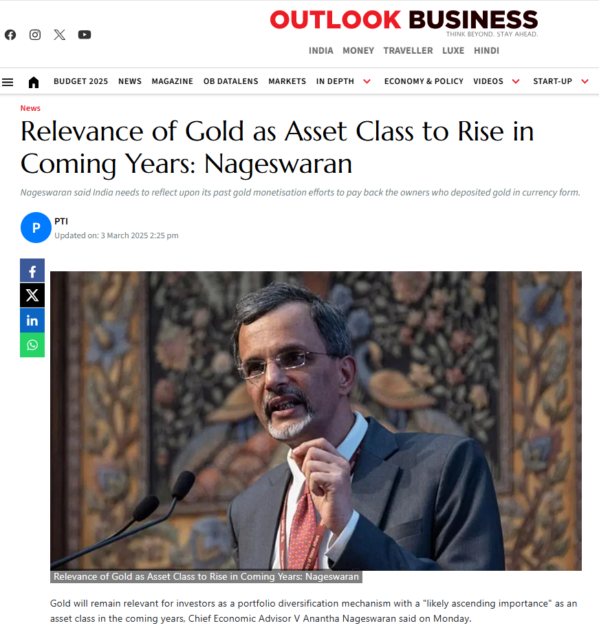 Relevance of Gold as Asset Class to Rise in Coming Years: Nageswaran