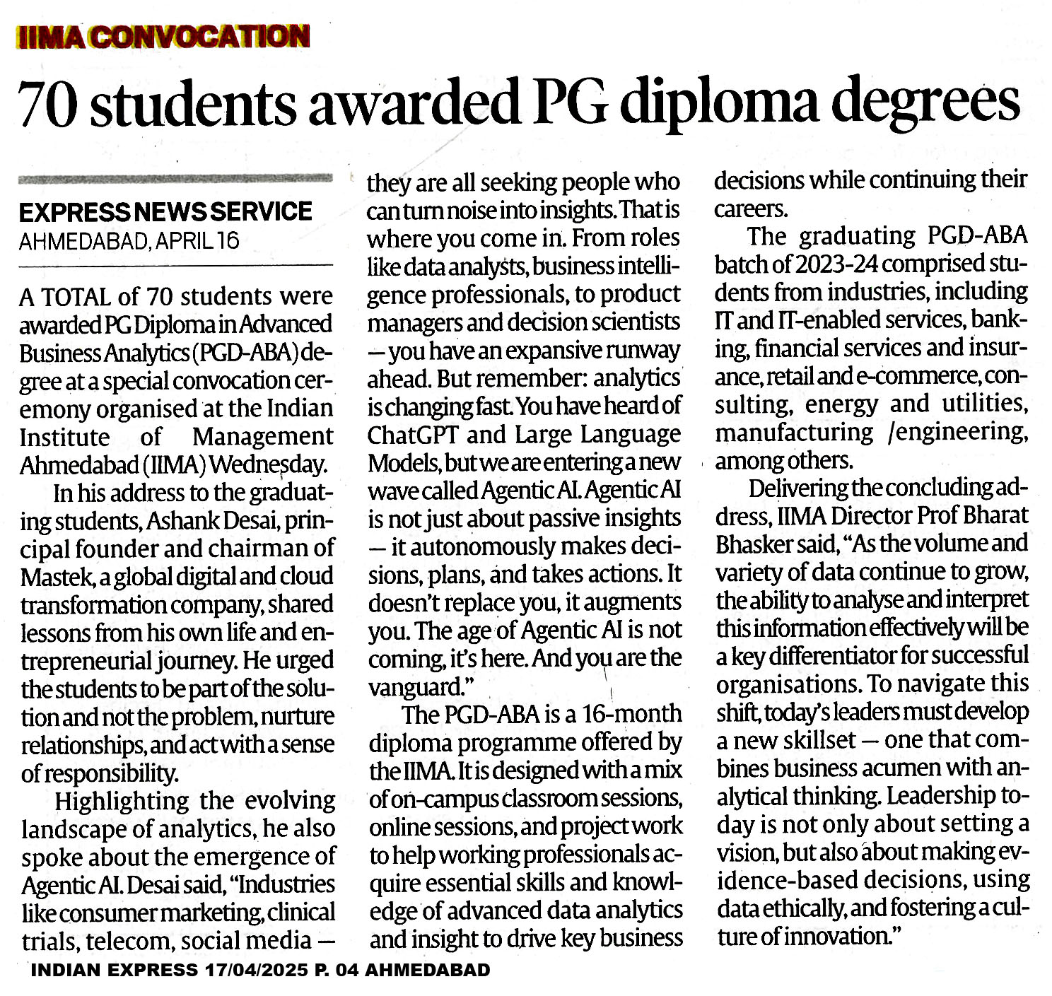 70 Students awarded PG diploma degrees