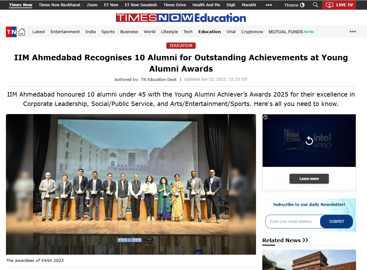 IIM Ahmedabad Recognises 10 Alumni for Outstanding Achievements at Young Alumni Awards