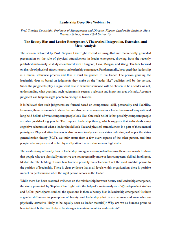 The Beauty Bias and Leader Emergence: A Theoretical Integration, Extension, and Meta-Analysis