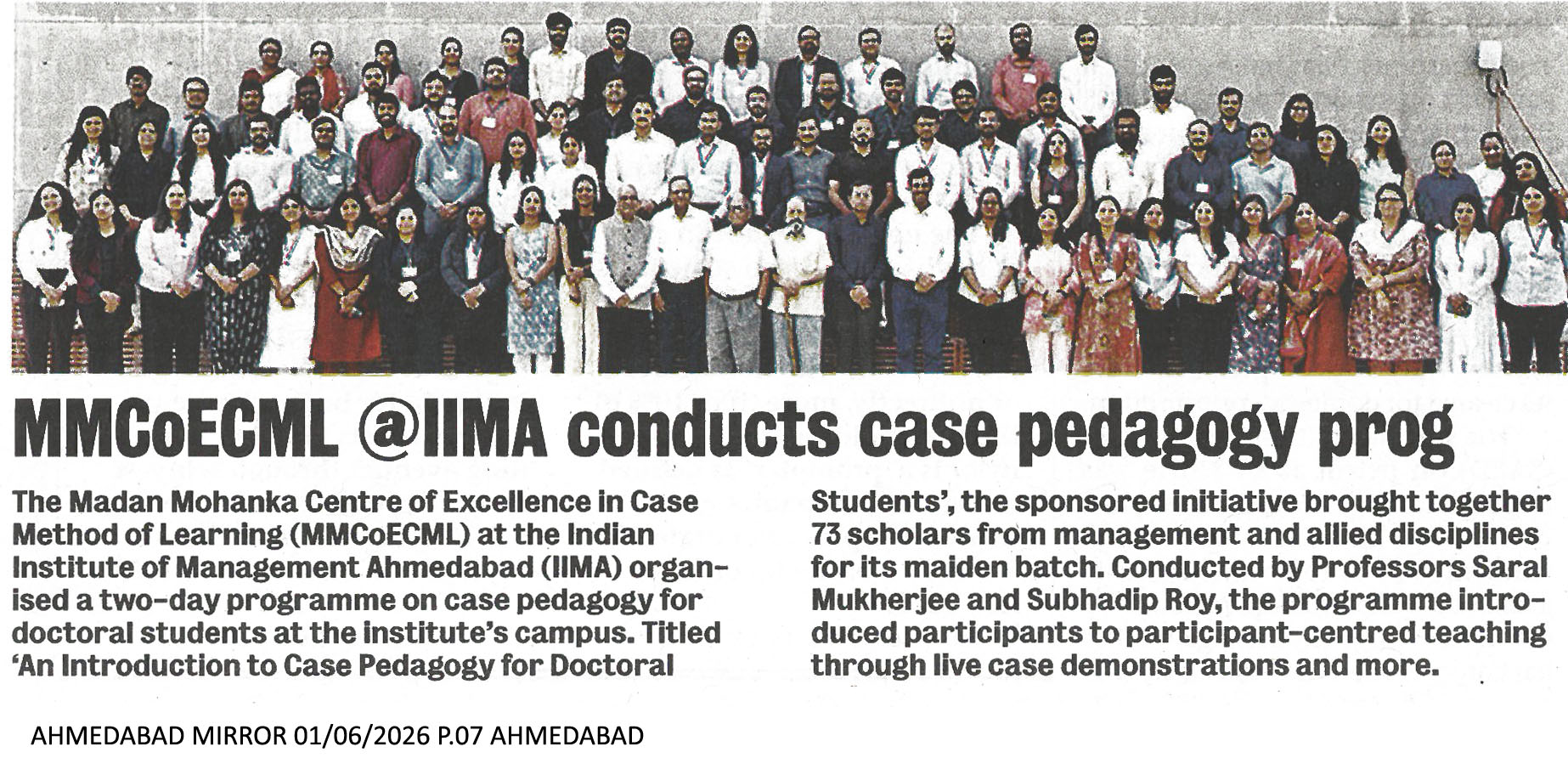 MMCoECML @IIMA conducts case pedagogy prog