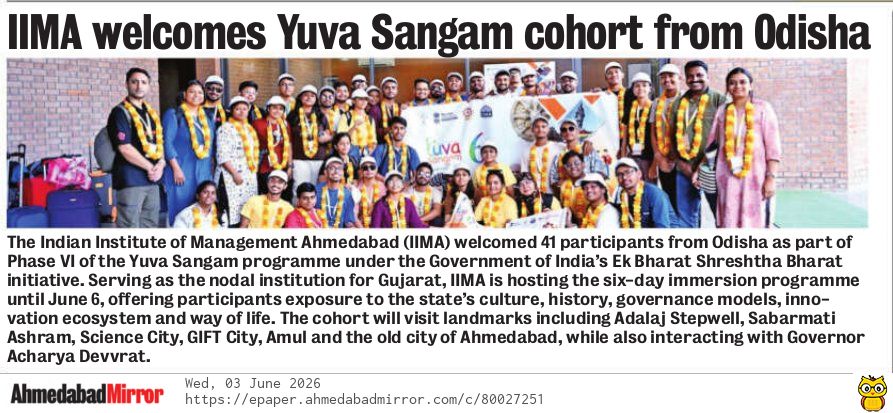 IIMA Welcomes Yuva Sangam cohort from Odisha